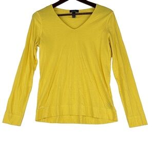 LRL Lauren Ralph Lauren Long Sleeve V-Neck Yellow Cotton Shirt Size Medium